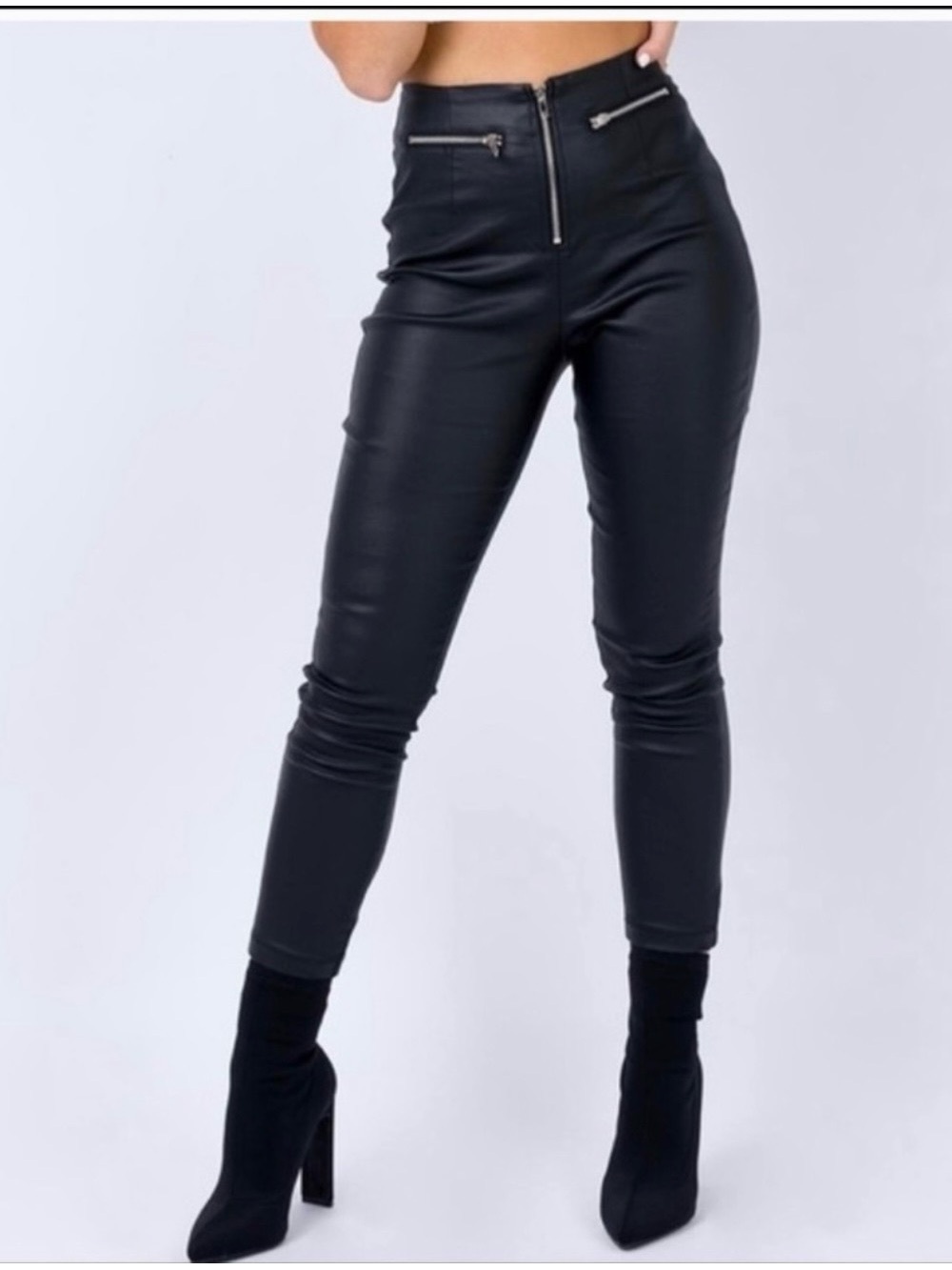 Classic Black Faux Leather High-Waist Pants